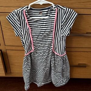 Tea Collection Black and White Striped Dress with Pink Accents